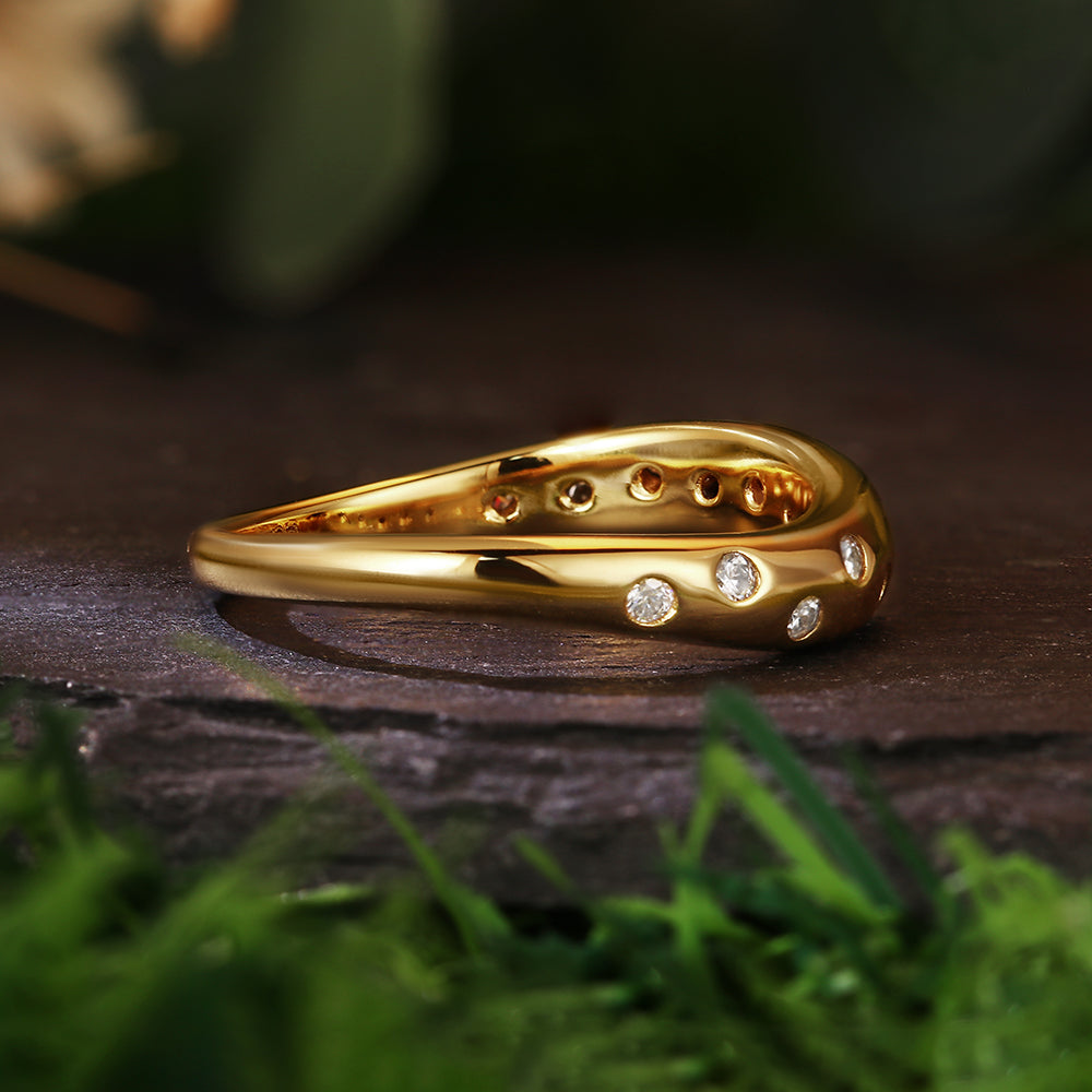 Contoured Wave Band with Round Cut Moissanite Accents Modern Elegant Engagement Band