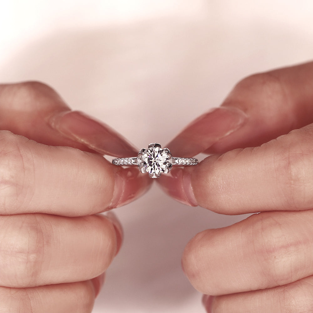 Vintage-Inspired Lotus 1.18CT Round Cut Moissanite Engagement Ring