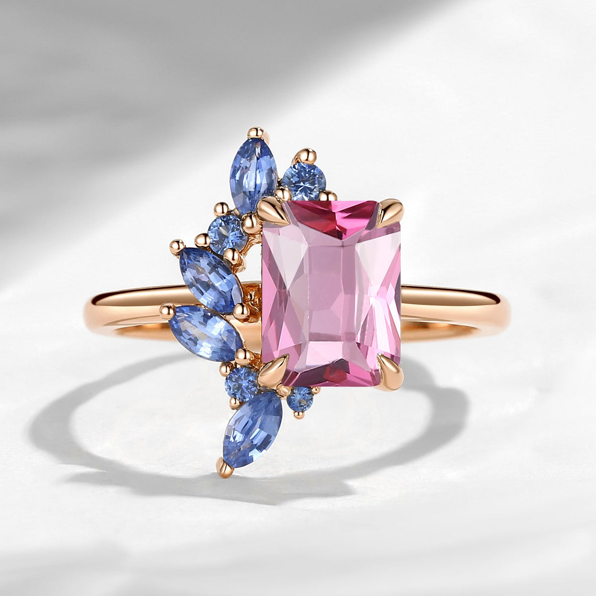 Cluster Emerald Cut Natural Spinel & Natural Sapphire Accents Engagement Ring