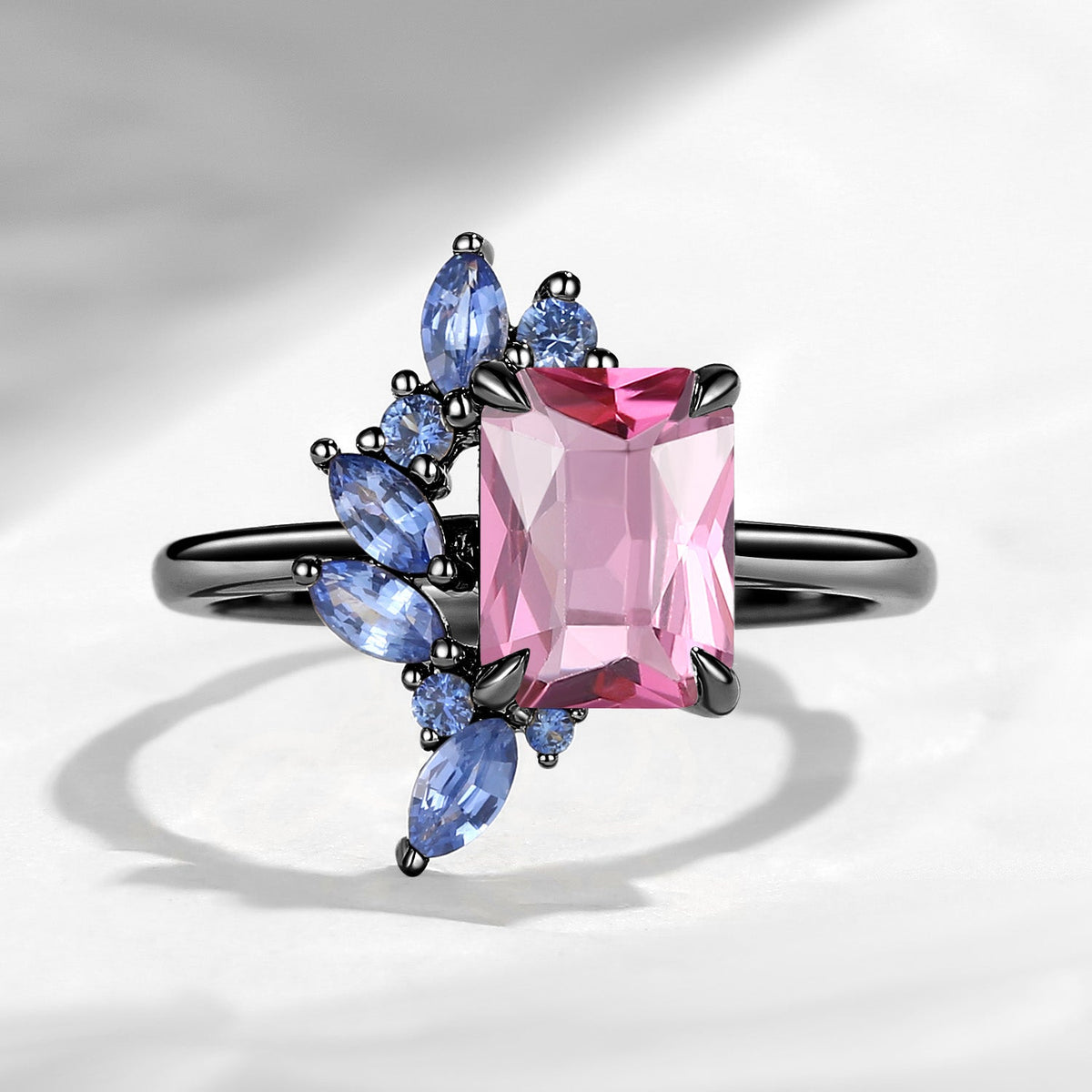 Cluster Emerald Cut Natural Spinel & Natural Sapphire Accents Engagement Ring