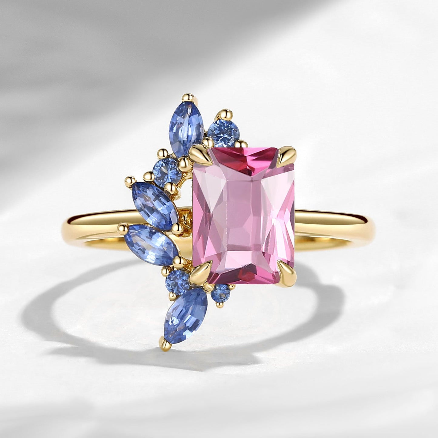 Cluster Emerald Cut Natural Spinel & Natural Sapphire Accents Engagement Ring