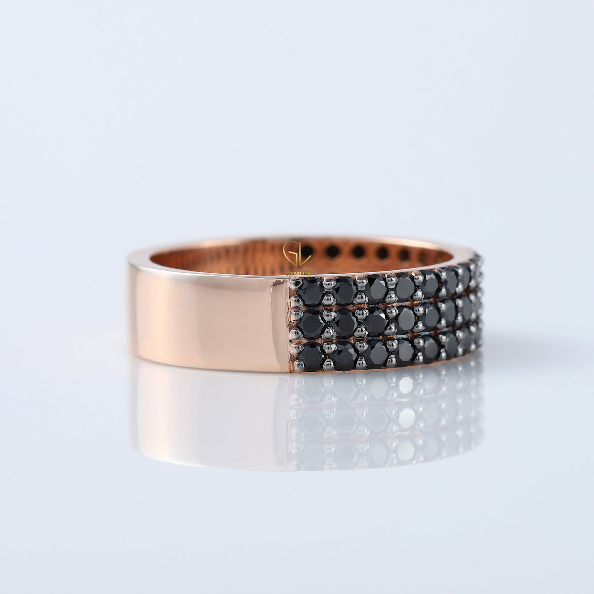 Three Row Black Moissanite Pave Set Eternity Men's Ring