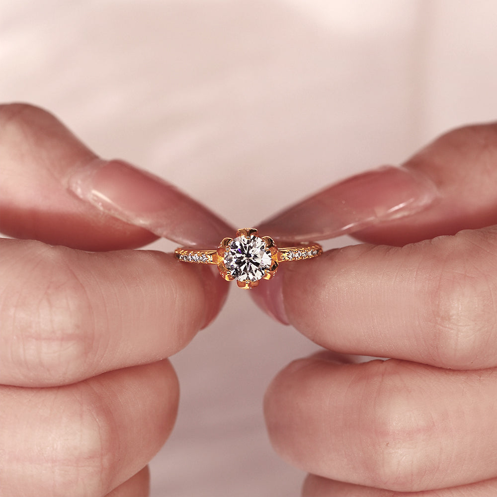 Vintage-Inspired Lotus 1.18CT Round Cut Moissanite Engagement Ring