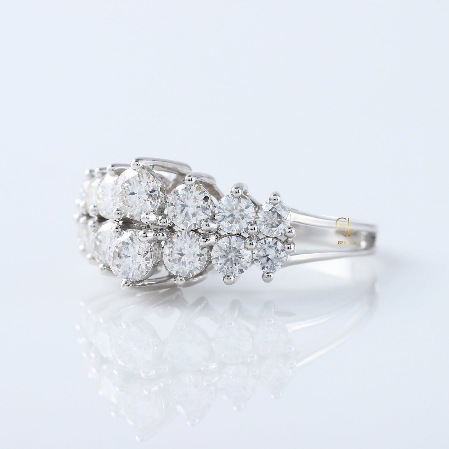 Art Deco Two Row Lab Grown Half Eternity Wedding Band