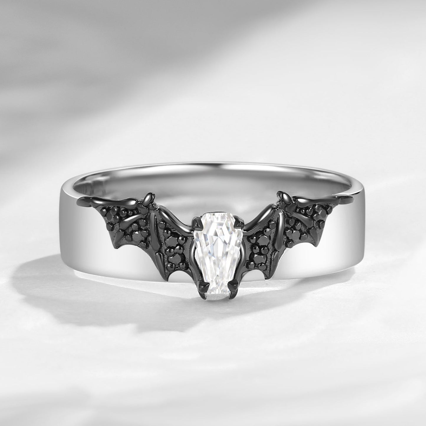 Coffin Cut Moissanite Mixed Metal Bat Inspired Wedding Band For Men