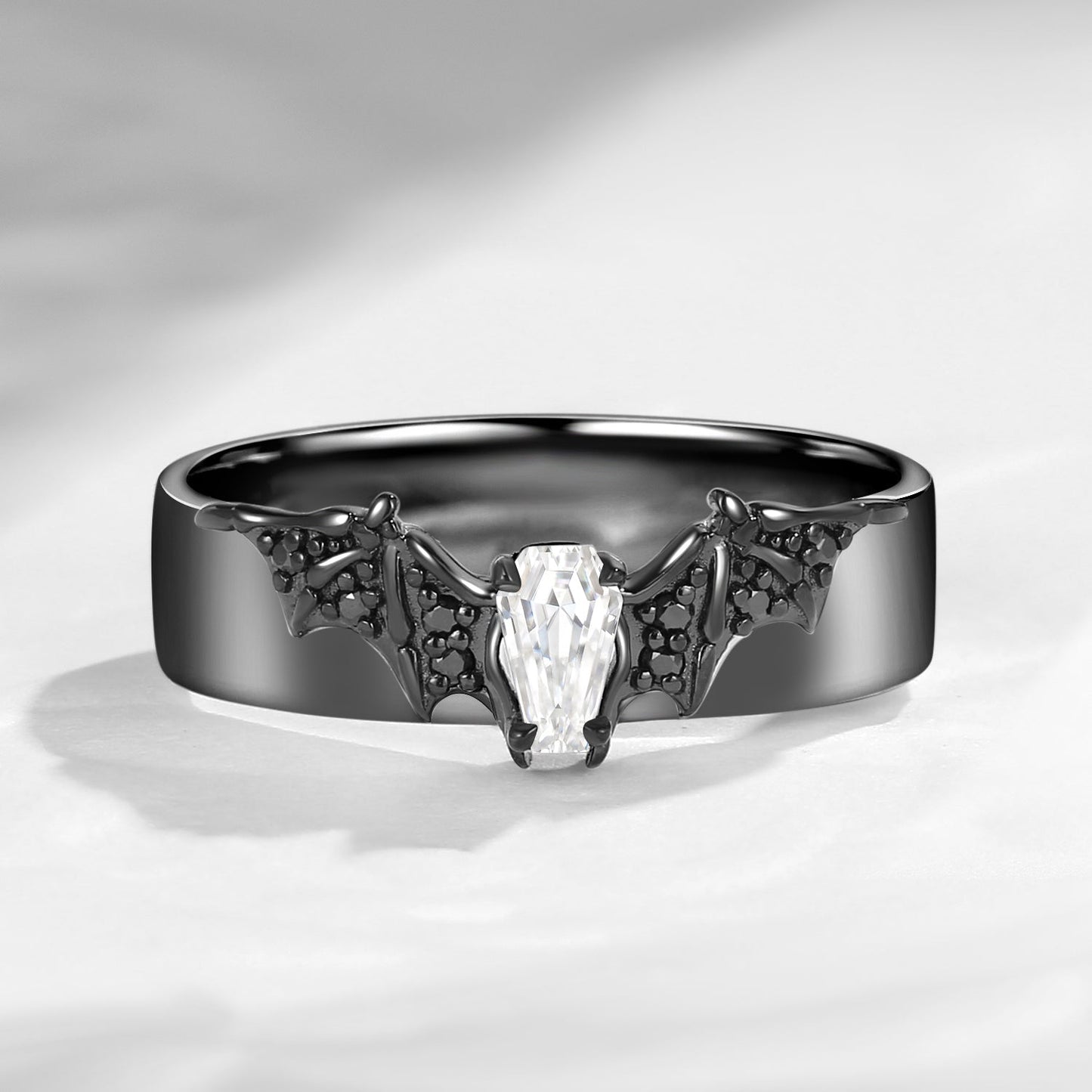 Coffin Cut Moissanite Mixed Metal Bat Inspired Wedding Band For Men