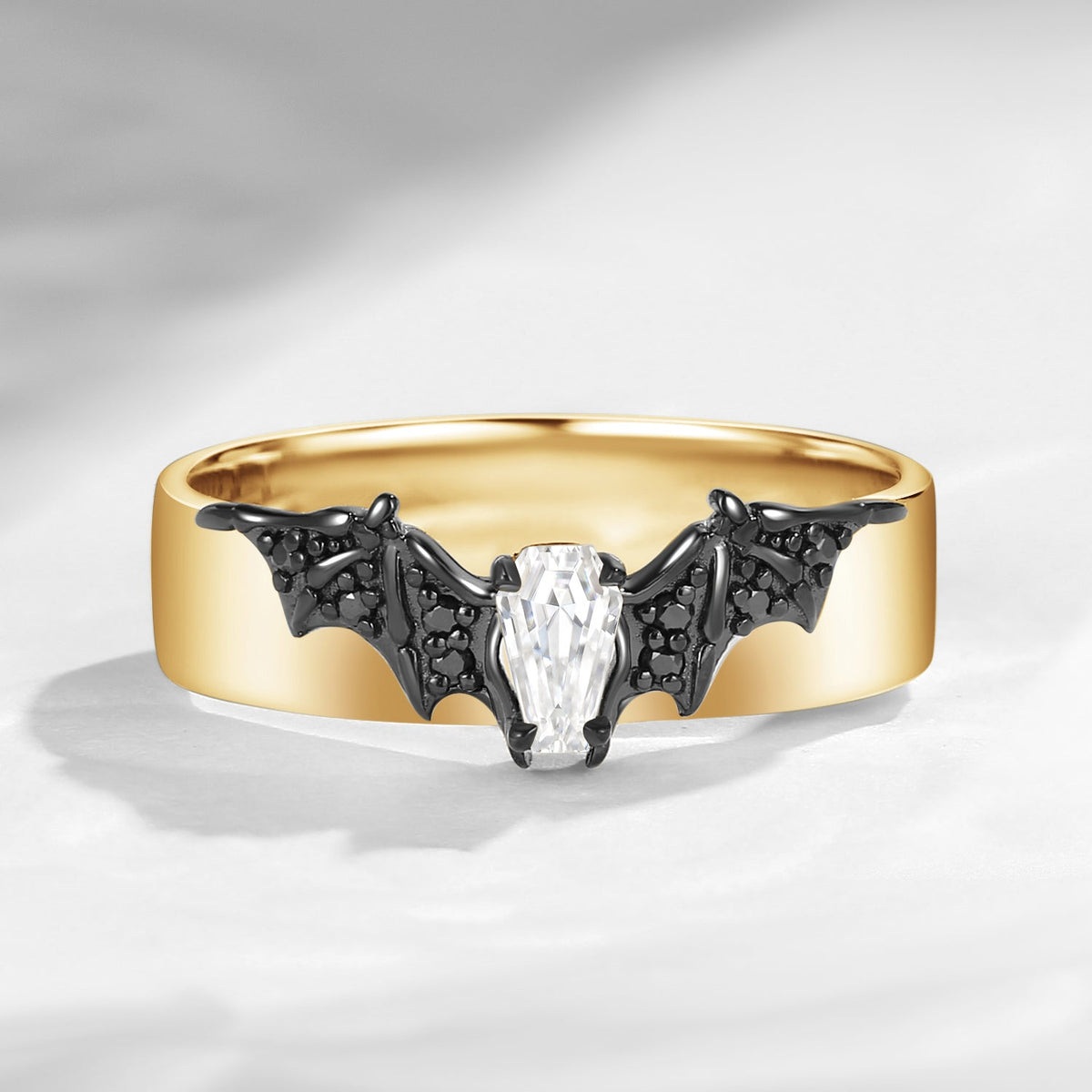 Coffin Cut Moissanite Mixed Metal Bat Inspired Wedding Band For Men