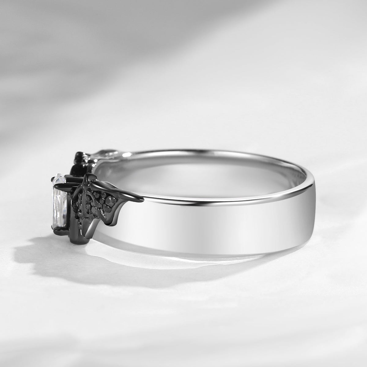 Coffin Cut Moissanite Mixed Metal Bat Inspired Wedding Band For Men