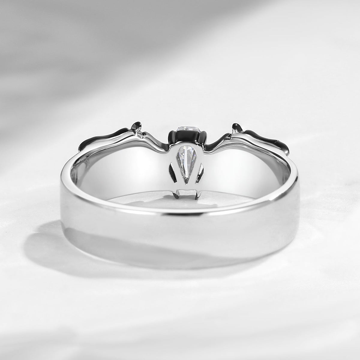 Coffin Cut Moissanite Mixed Metal Bat Inspired Wedding Band For Men