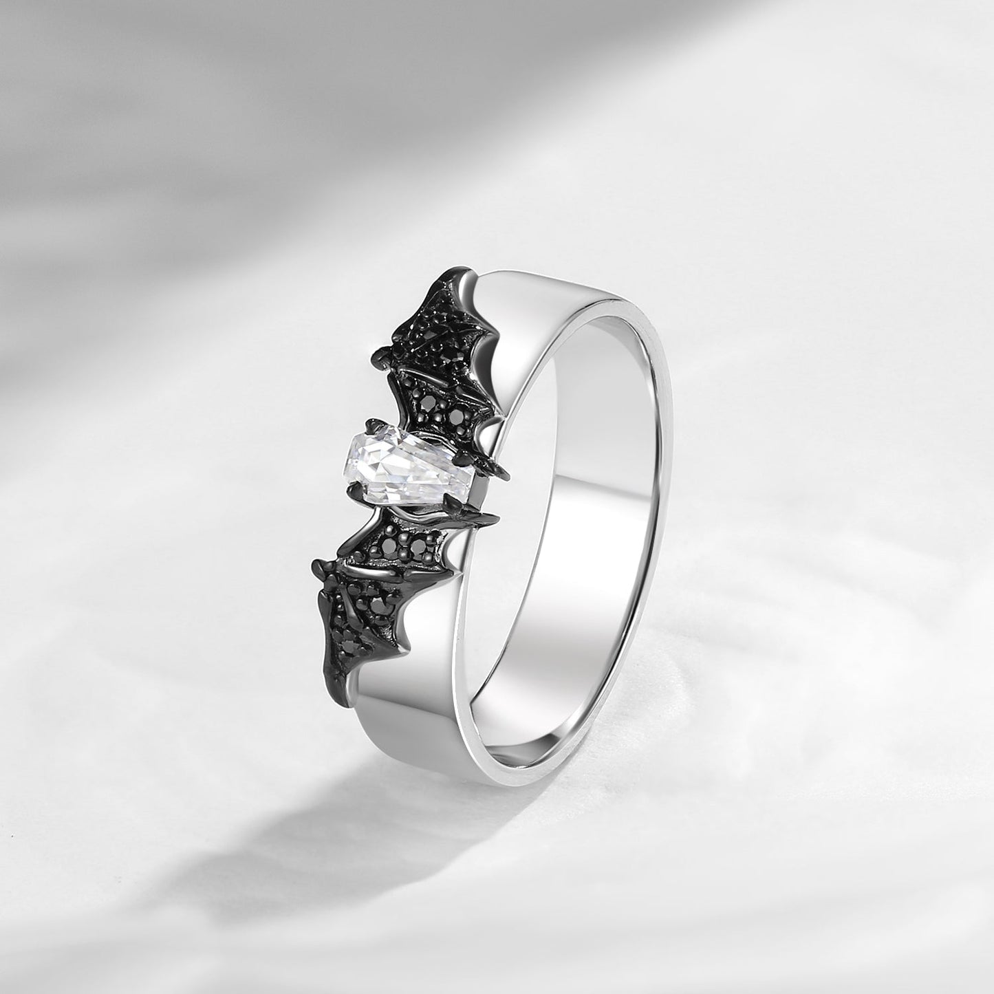 Coffin Cut Moissanite Mixed Metal Bat Inspired Wedding Band For Men