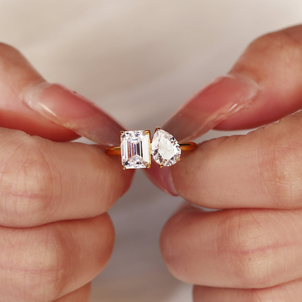 3.13CT Emerald and Pear Cut Toi et Moi Moissanite Engagement Ring