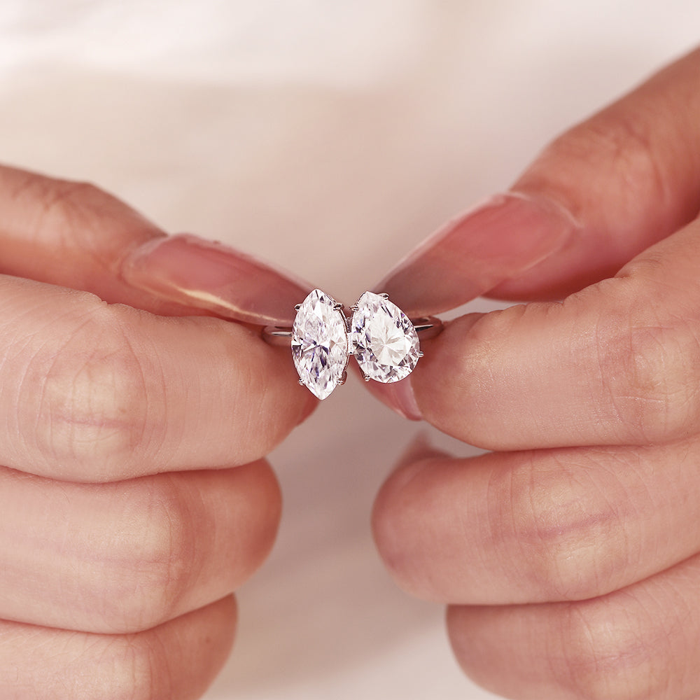 Unique Marquise & Pear Cut Two-Stone Toi et Moi Engagement Ring