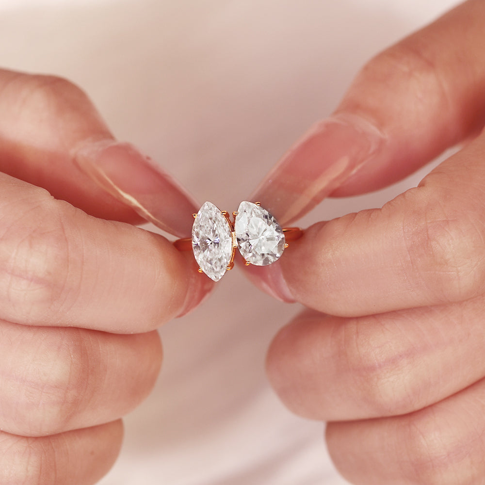 Unique Marquise & Pear Cut Two-Stone Toi et Moi Engagement Ring