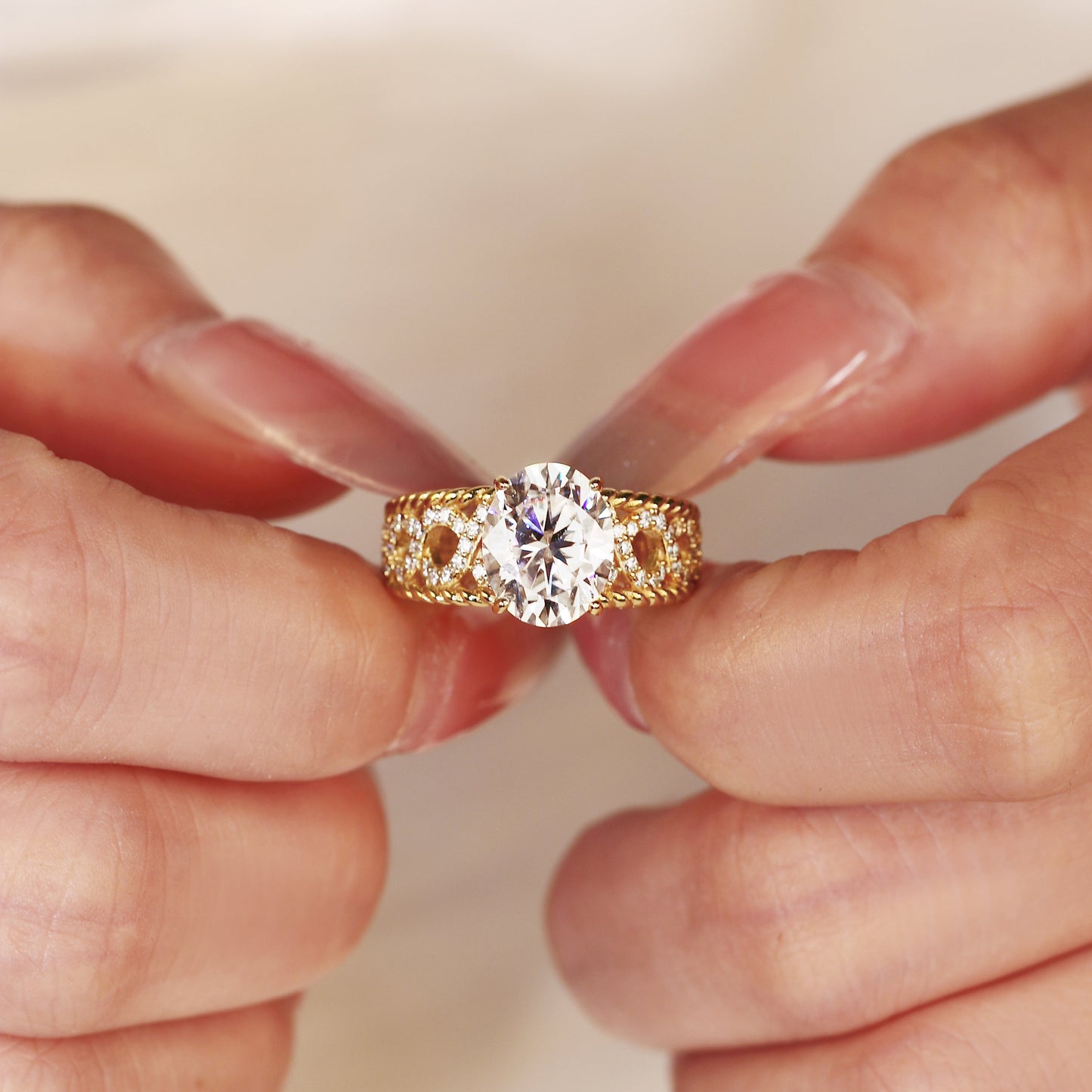 3.14CT Oval Cut Engagement Ring with Braided Infinity Band and Twisted Rope Edge, Vintage Inspired Statement Ring