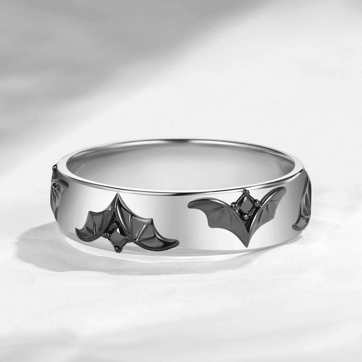 Unique Gothic Bat Inspired Black Gold Bat Wing Wedding Band For Men