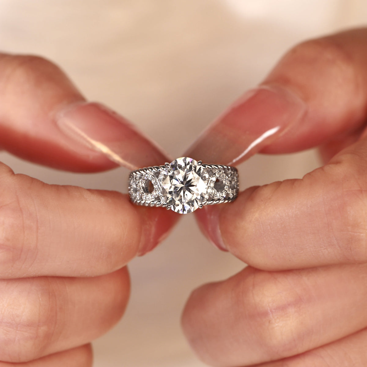 3.14CT Oval Cut Engagement Ring with Braided Infinity Band and Twisted Rope Edge, Vintage Inspired Statement Ring