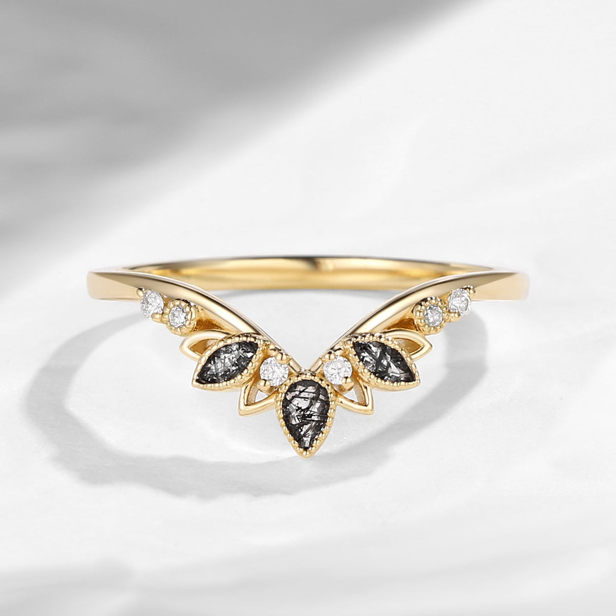 Classic Black Rutilated Quartz Curved Wedding Band
