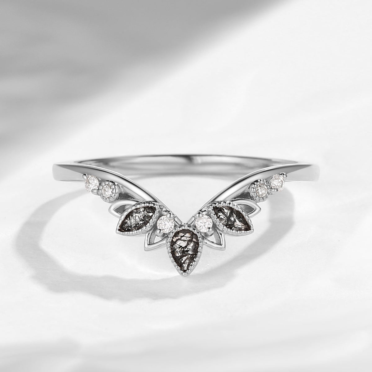 Classic Black Rutilated Quartz Curved Wedding Band