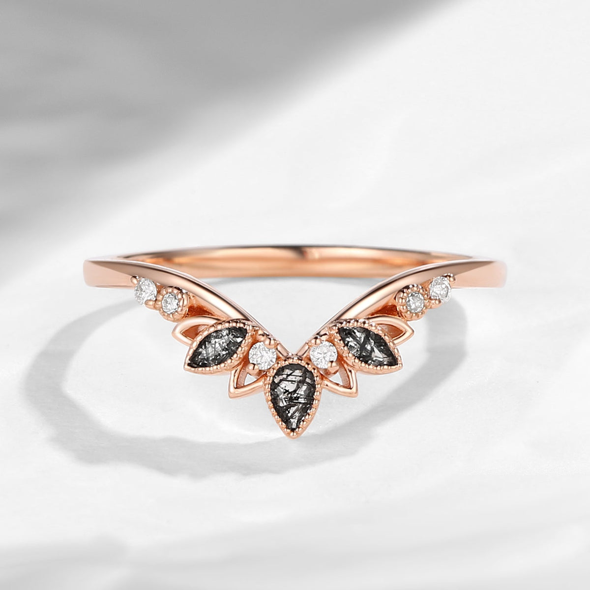 Classic Black Rutilated Quartz Curved Wedding Band