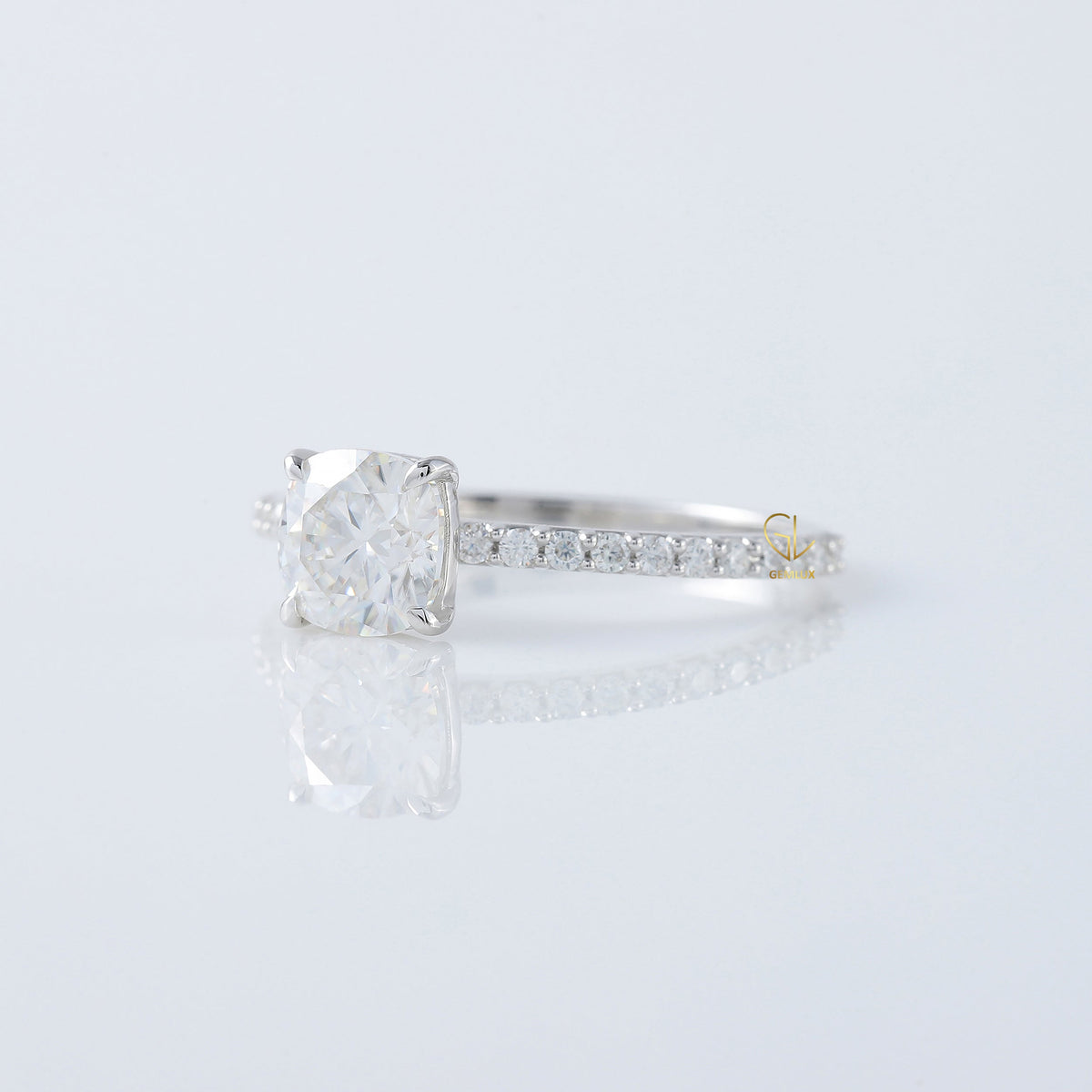 1.5 Ct Cushion Cut Lab Grown Solitaire With Accent Ring