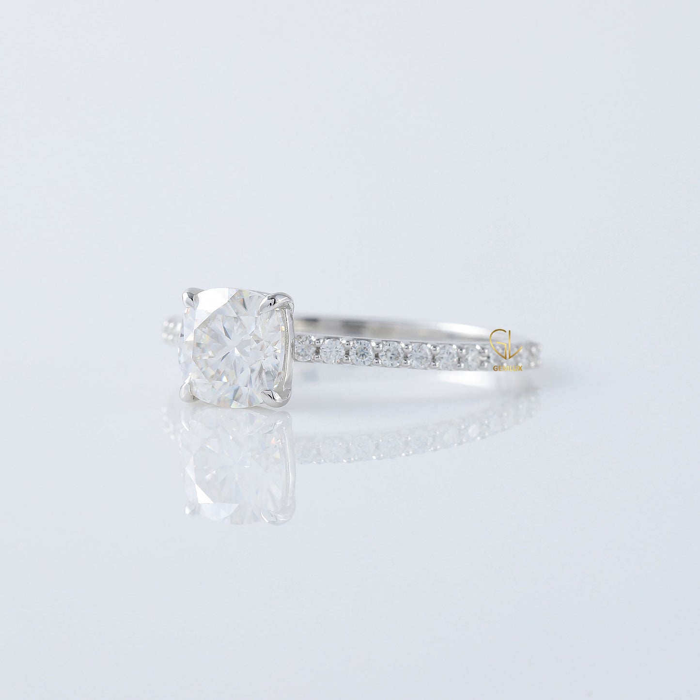 Cushion Cut Moissanite Solitaire With Accent Engagement Ring