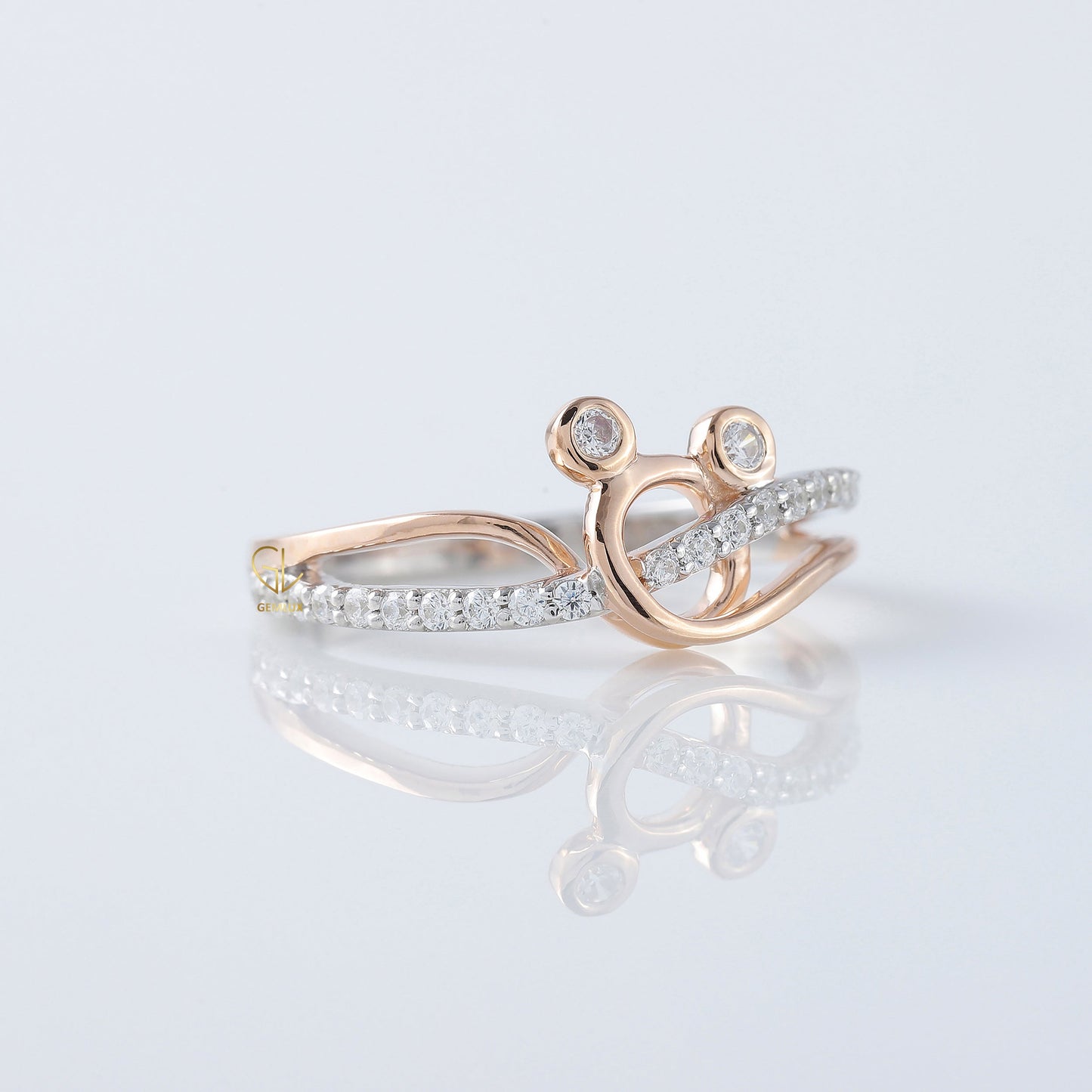 Minnie Mickey Mouse Lab Grown Two Tone Cross Over Ring