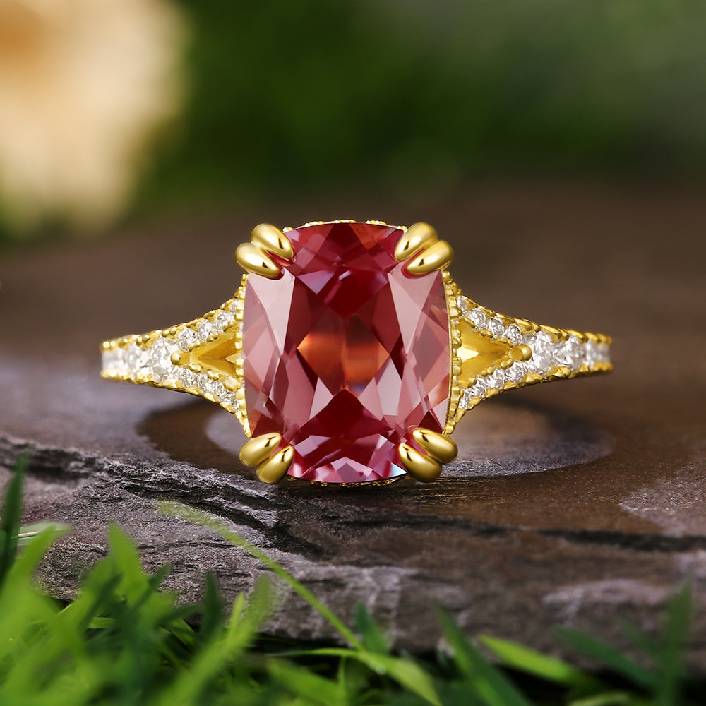 3.1Ct Cushion Cut Lab Alexandrite Pavé Accents Hidden Halo Modern Luxury Engagement Ring