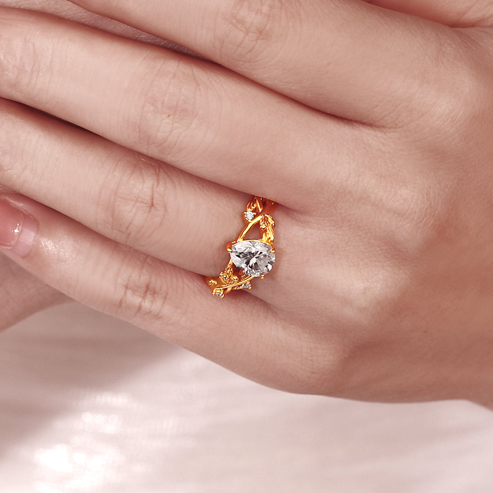 1.39CT Pear Moissanite Leaf Nature Inspired Engagement Ring