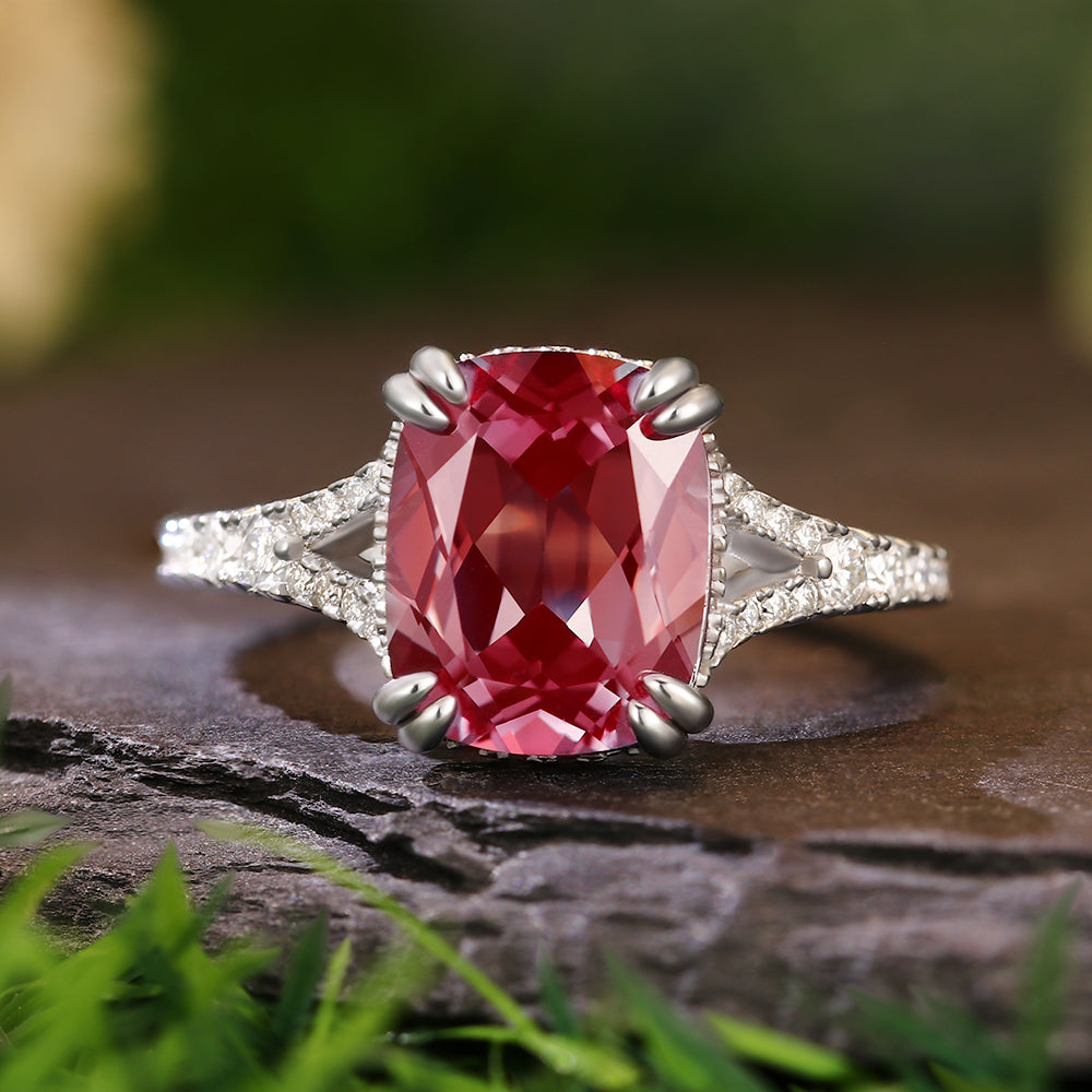 3.1Ct Cushion Cut Lab Alexandrite Pavé Accents Hidden Halo Modern Luxury Engagement Ring