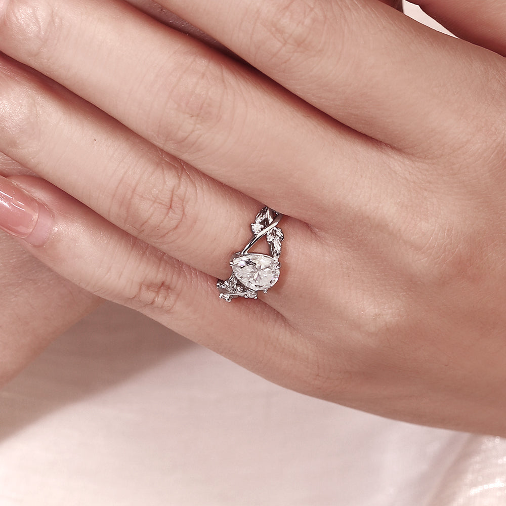 1.39CT Pear Moissanite Leaf Nature Inspired Engagement Ring