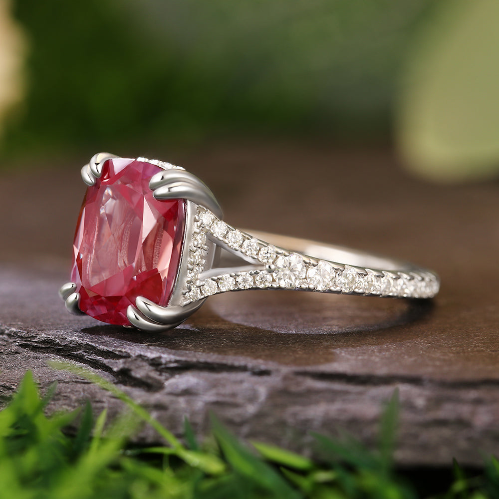 3.1Ct Cushion Cut Lab Alexandrite Pavé Accents Hidden Halo Modern Luxury Engagement Ring