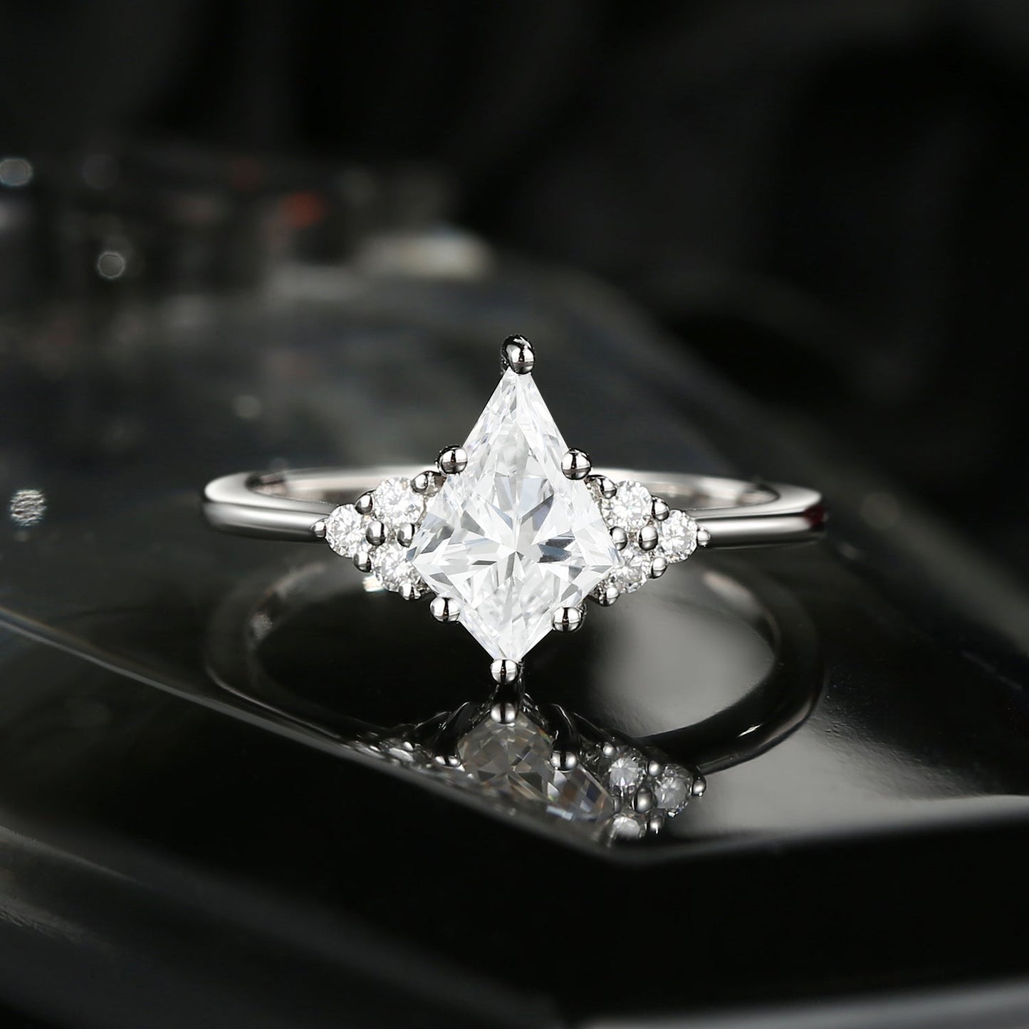 Classic Style Kite Cut Lab Diamond Cluster Engagement Ring