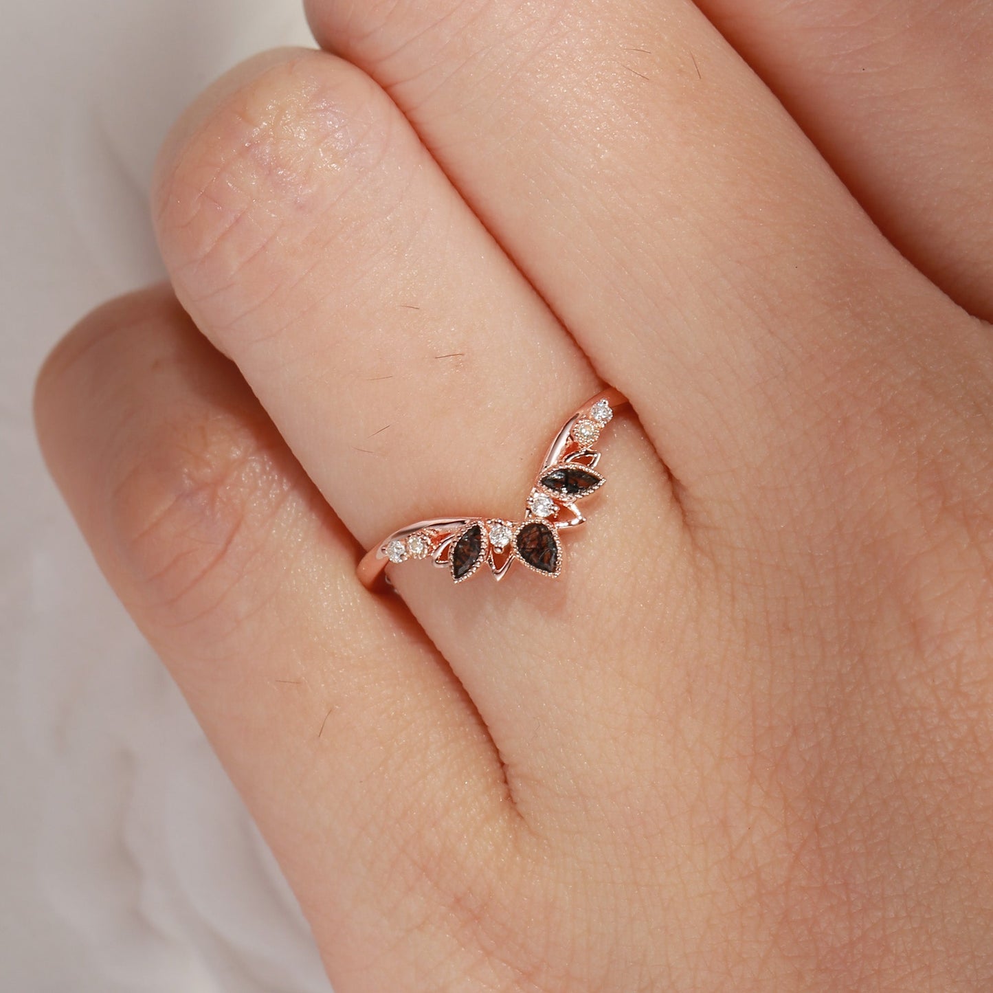 Classic Black Rutilated Quartz Curved Wedding Band