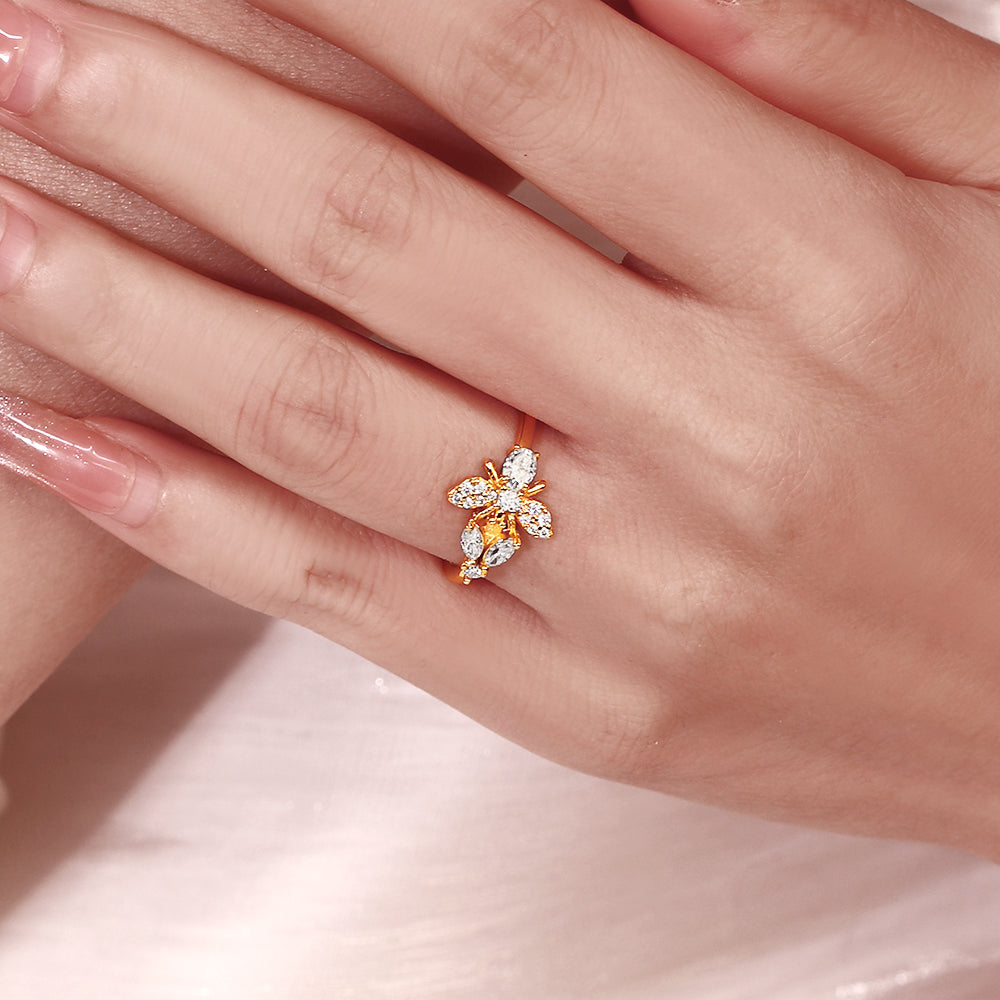 Unique Bee Nature Inspired Marquise Cut and Oval Cut Engagement Ring