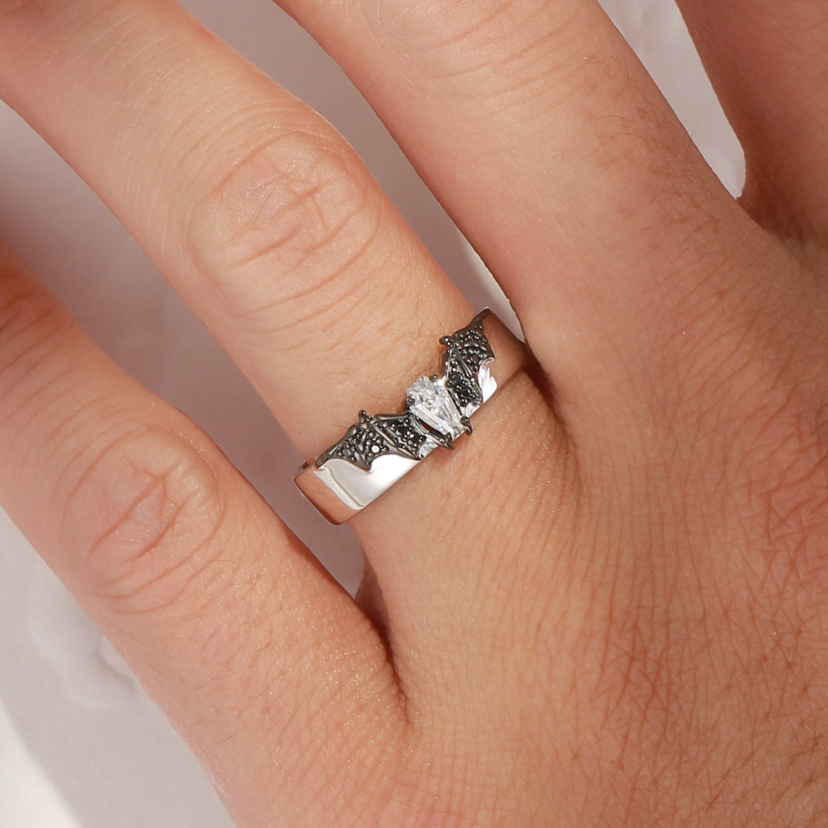 Coffin Cut Moissanite Mixed Metal Bat Inspired Wedding Band For Men