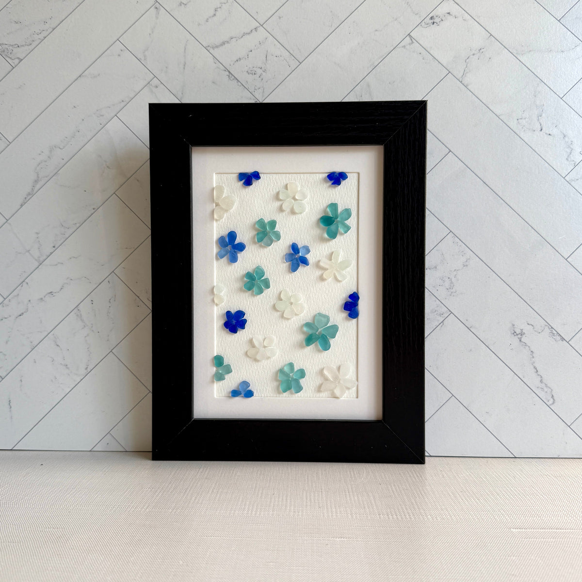 Blue Daisies Sea Glass Art | Framed 5x7 Wall Art | Handmade Beach Glass Floral Décor & Gift (Copy)