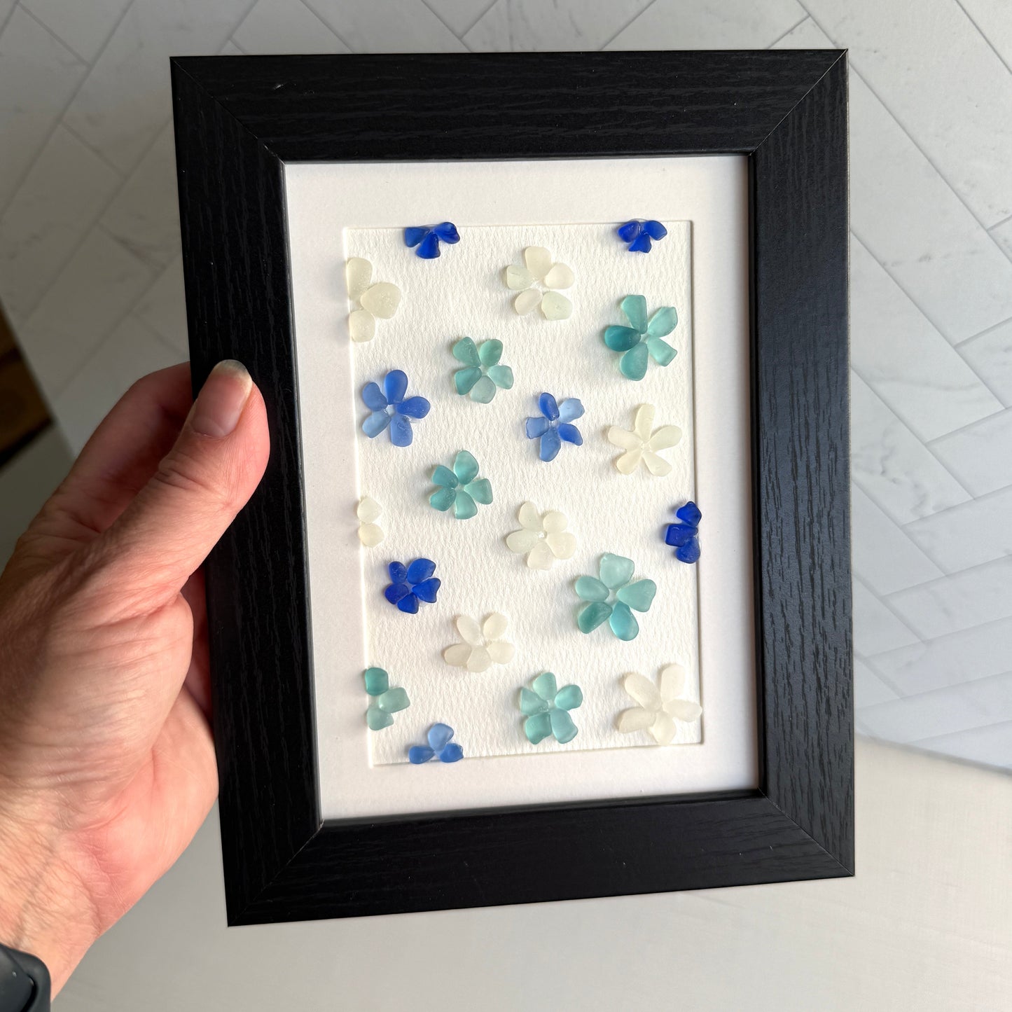 Blue Daisies Sea Glass Art | Framed 5x7 Wall Art | Handmade Beach Glass Floral Décor & Gift (Copy)