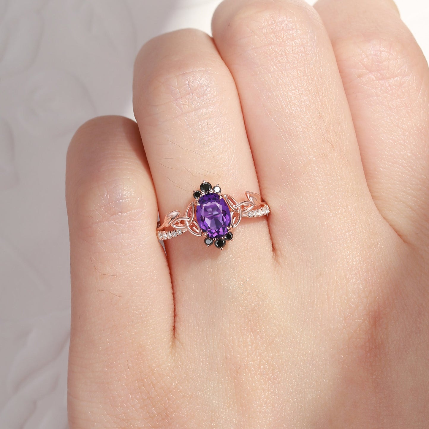 Celtic Calendar | 1.21-2.17 | Oval Amethyst Nature Inspired Rowan Leafy Celtic Engagement Ring