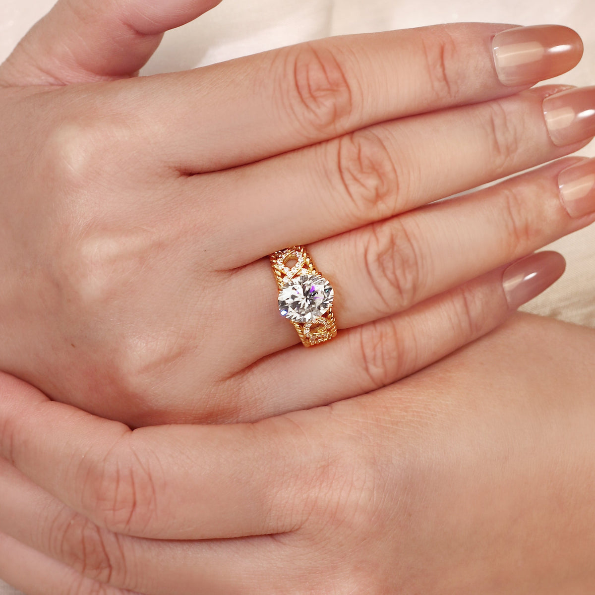 3.14CT Oval Cut Engagement Ring with Braided Infinity Band and Twisted Rope Edge, Vintage Inspired Statement Ring