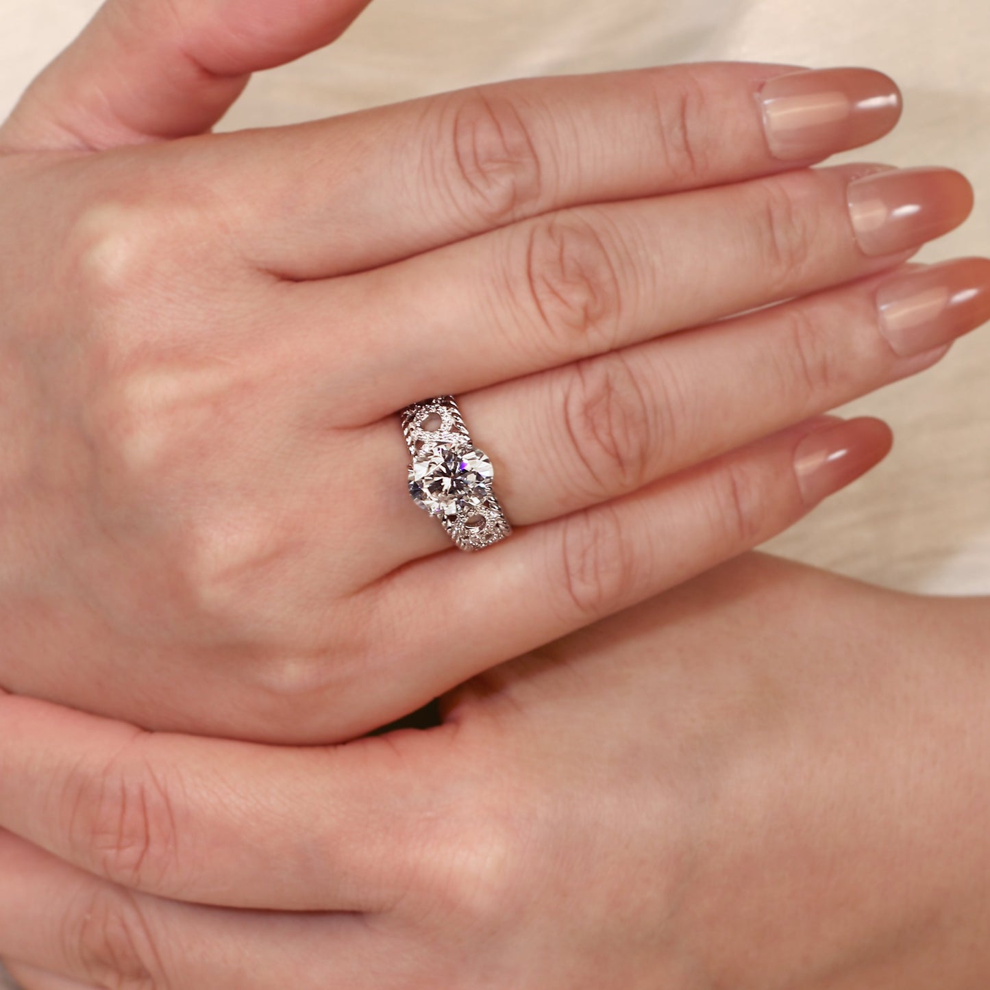 3.14CT Oval Cut Engagement Ring with Braided Infinity Band and Twisted Rope Edge, Vintage Inspired Statement Ring