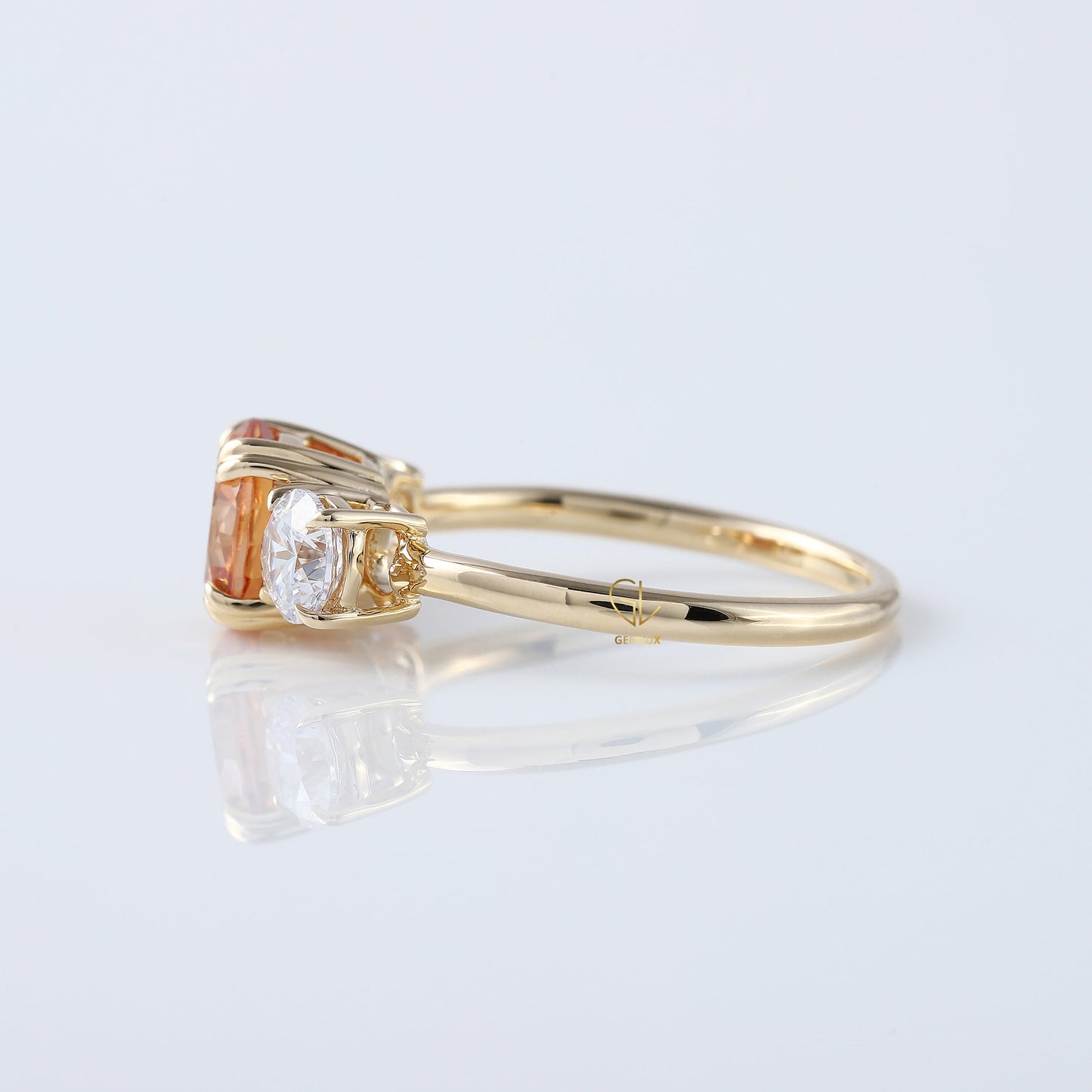 Round Cut Champagne Moissanite Three Stone Ring