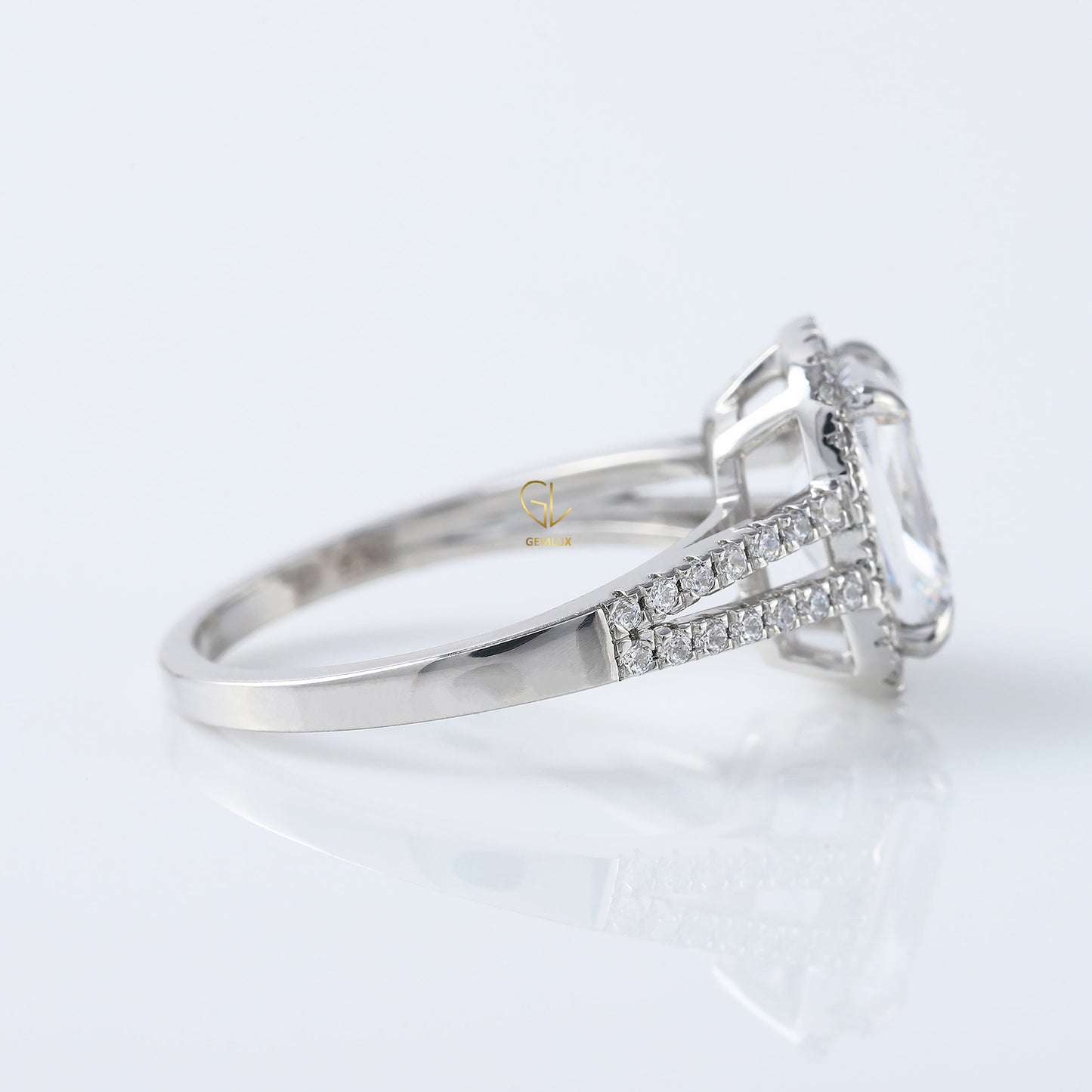 2.5 Ct Elongated Cushion Cut Moissanite Halo Split Shank White Gold Ring