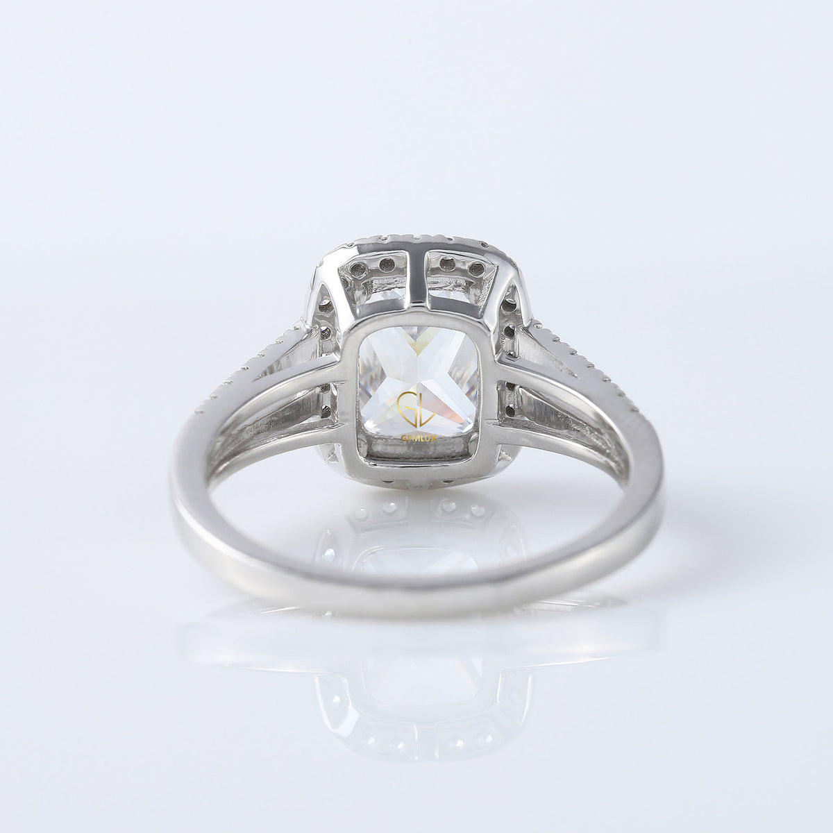 2.5 Ct Elongated Cushion Cut Moissanite Halo Split Shank White Gold Ring