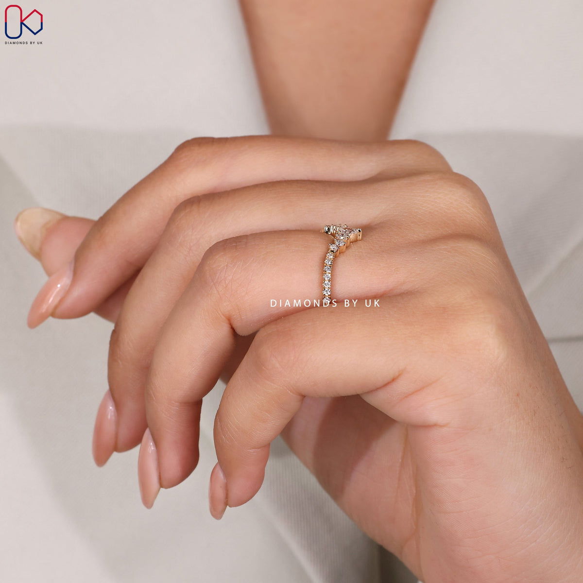 Pear and Round Wedding Band in Curved Style
