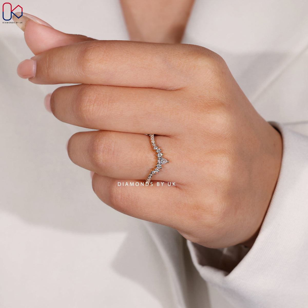 Pear and Round Wedding Band in Curved Style