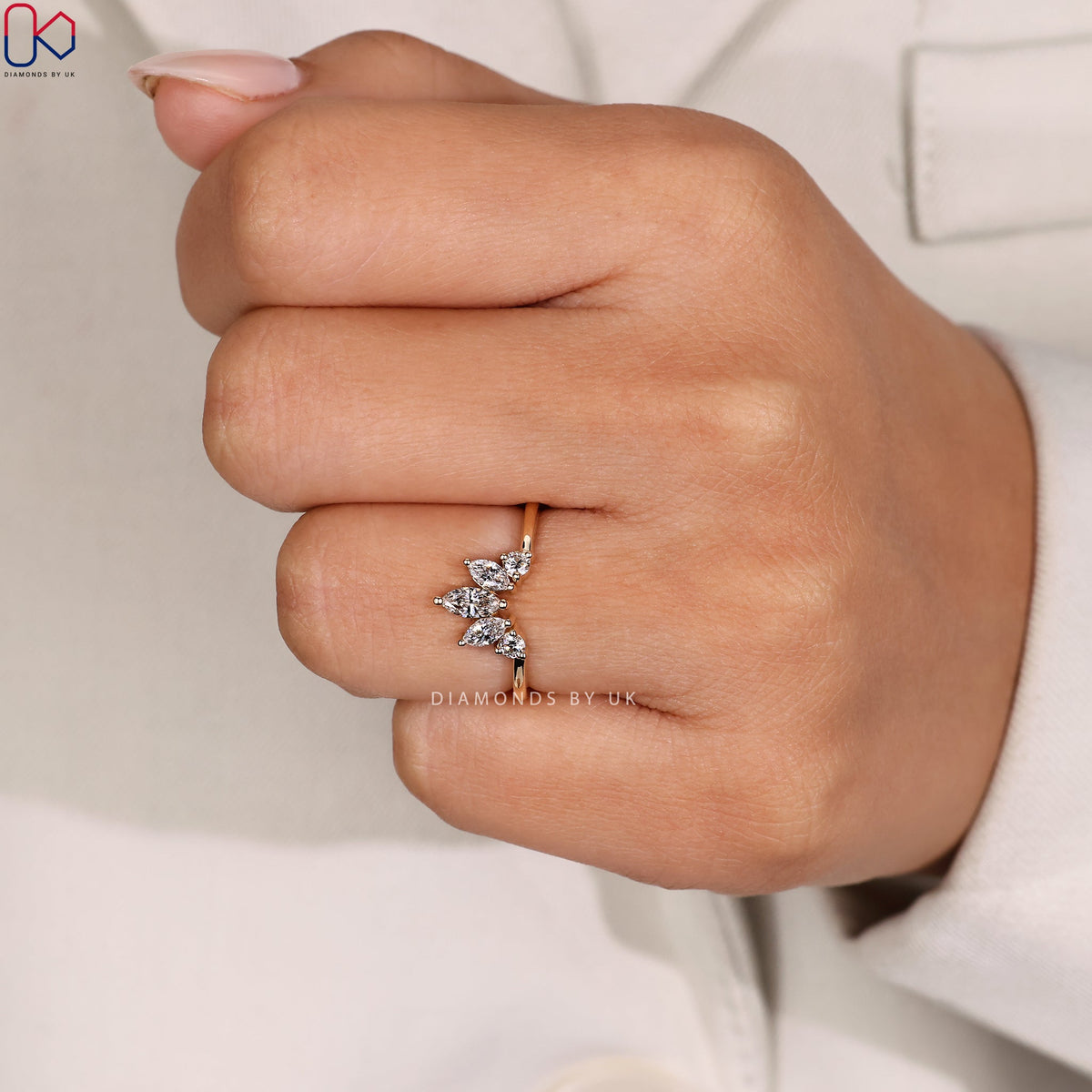 Crown Wedding Band With Marquise And Round Diamond