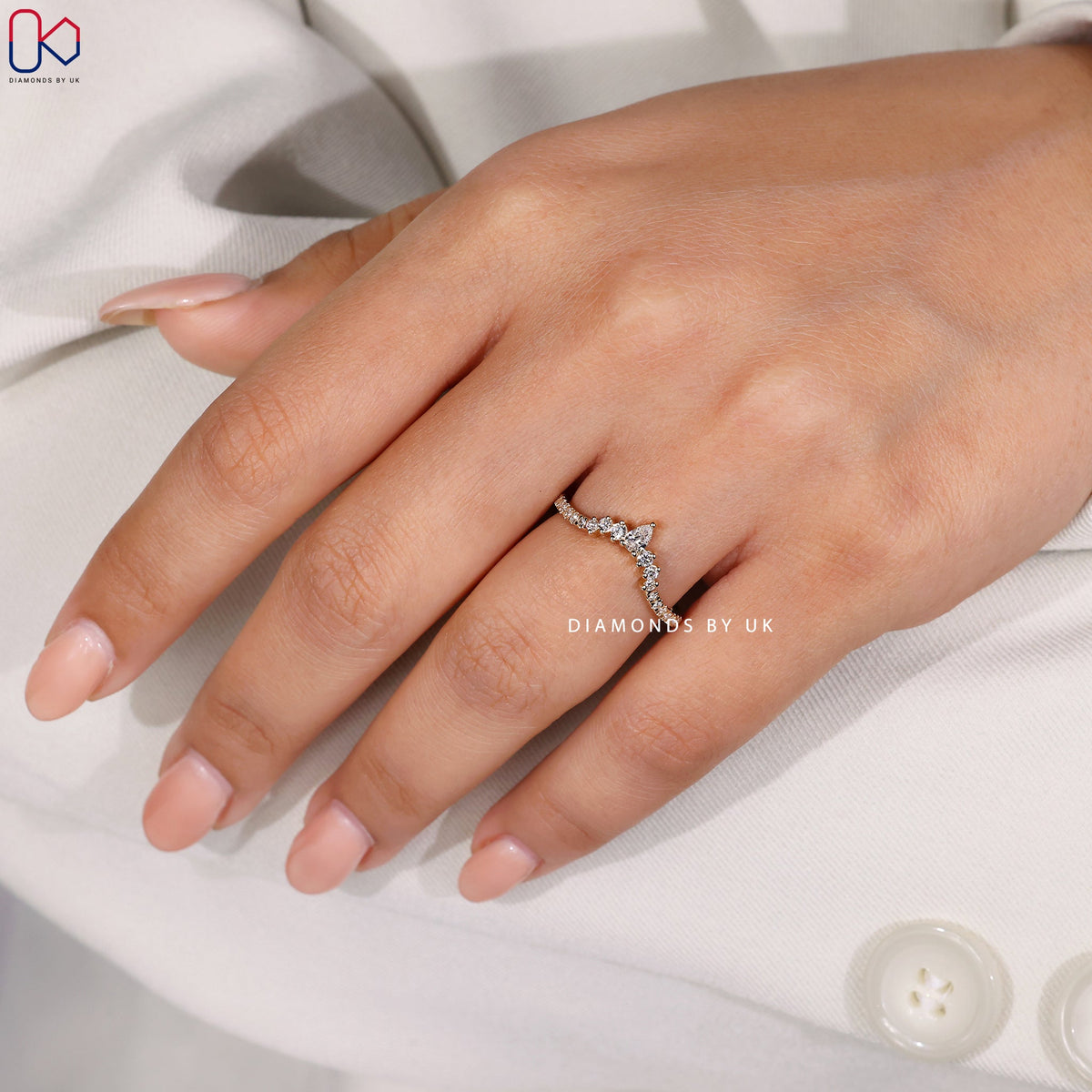 Pear and Round Wedding Band in Curved Style