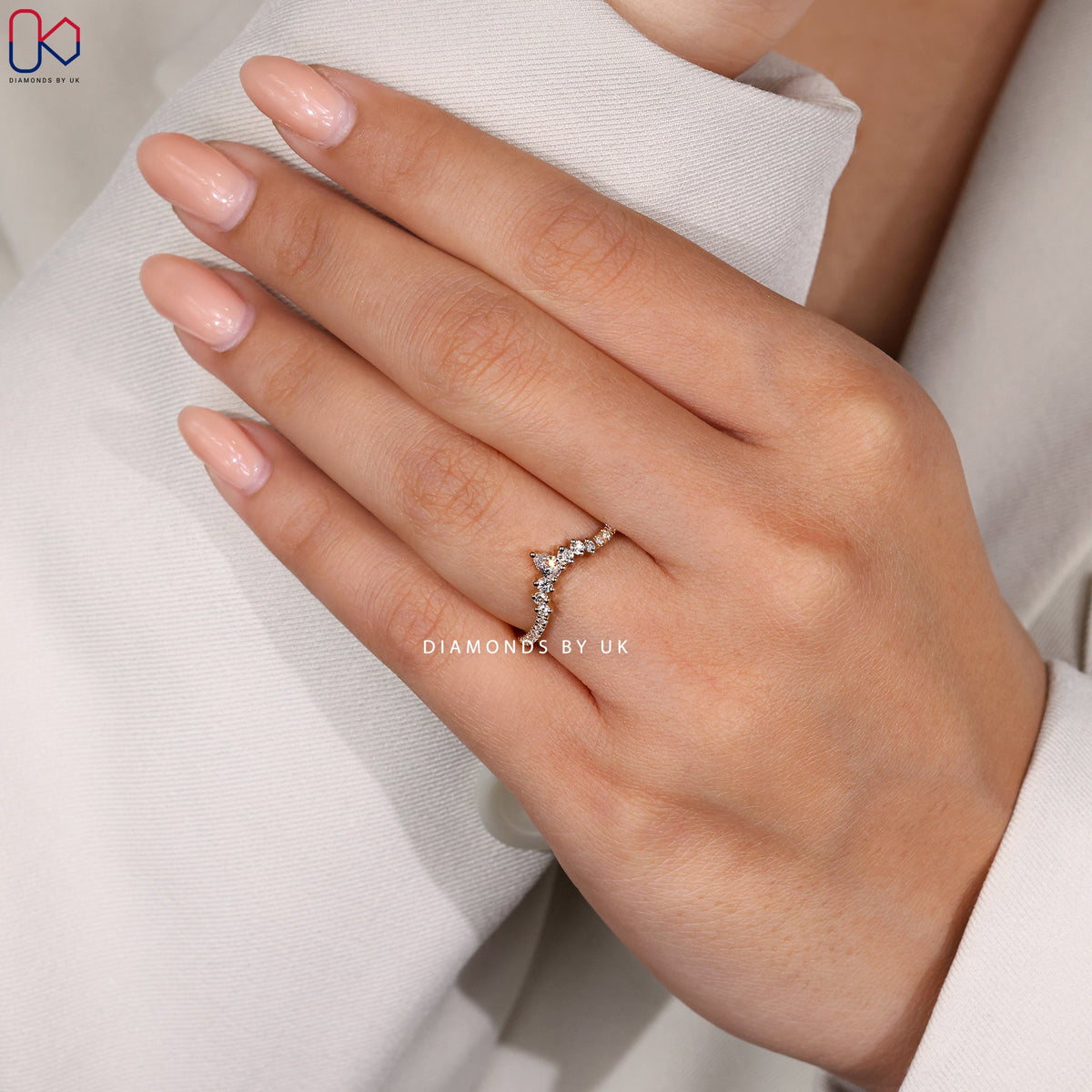 Pear and Round Wedding Band in Curved Style