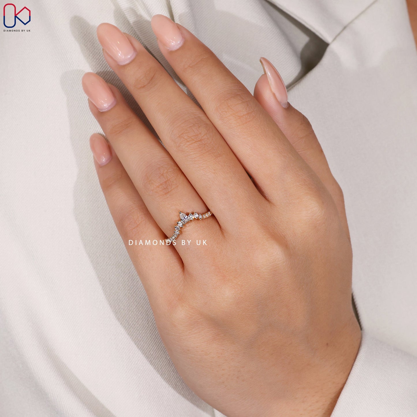Pear and Round Wedding Band in Curved Style