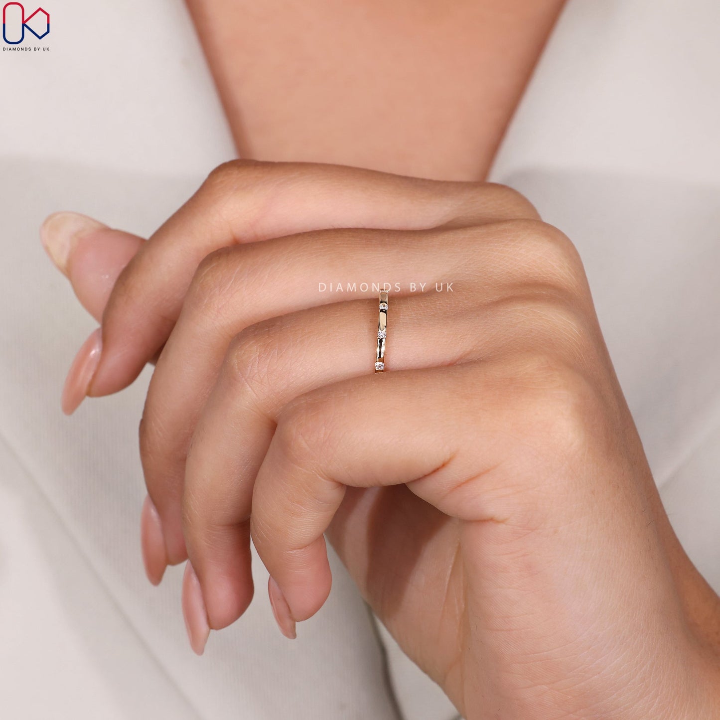 Round Diamond Wedding Band With Gypsy Setting